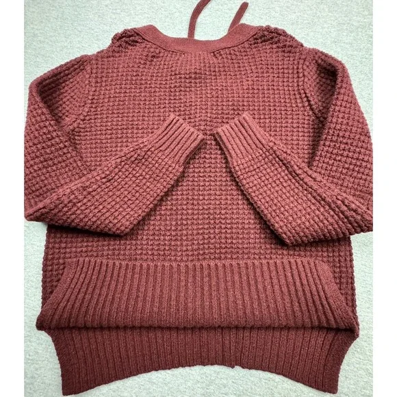 Anthropologie Kaisely Sweater Womens XS Burgundy Sweater Waffle Knit Laces - Picture 8 of 8
